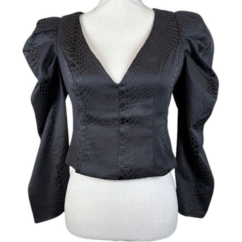DO+BE Black Textured Puff Sleeve Blouse